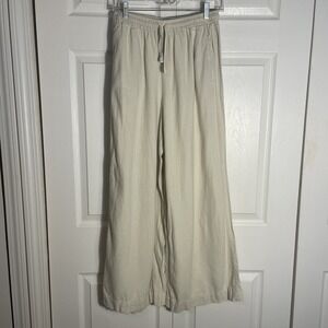 Max Studio London Linen Blend Pants Women L Beige Wide Leg Pull On High Rise